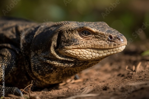 A monitor lizard basking in the su