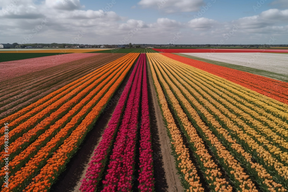 A picturesque view of colorful tulips in the Netherlands. Ai generated. A picturesque view of colorful tulips in the Netherlands. Ai generated.