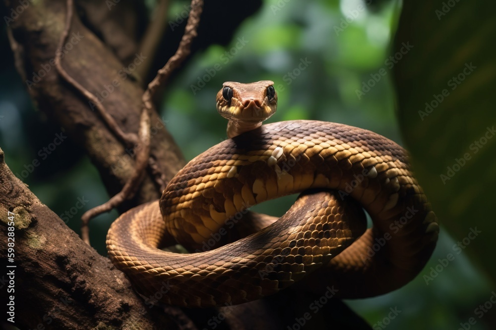 Naklejka premium A snake coiled around a tree branc