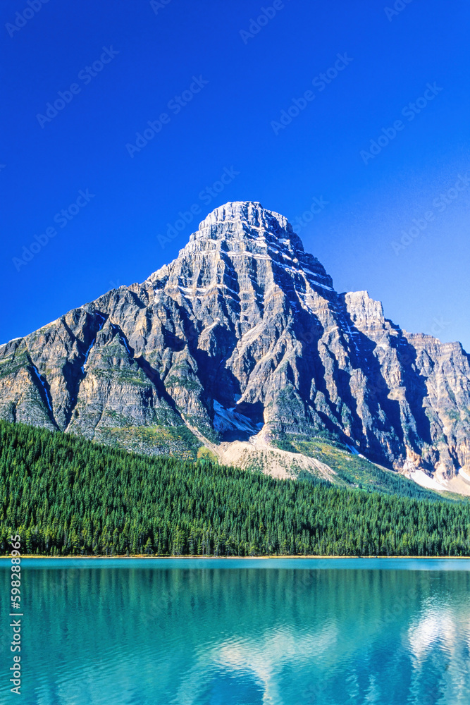 Mountain peak at a glacial lake