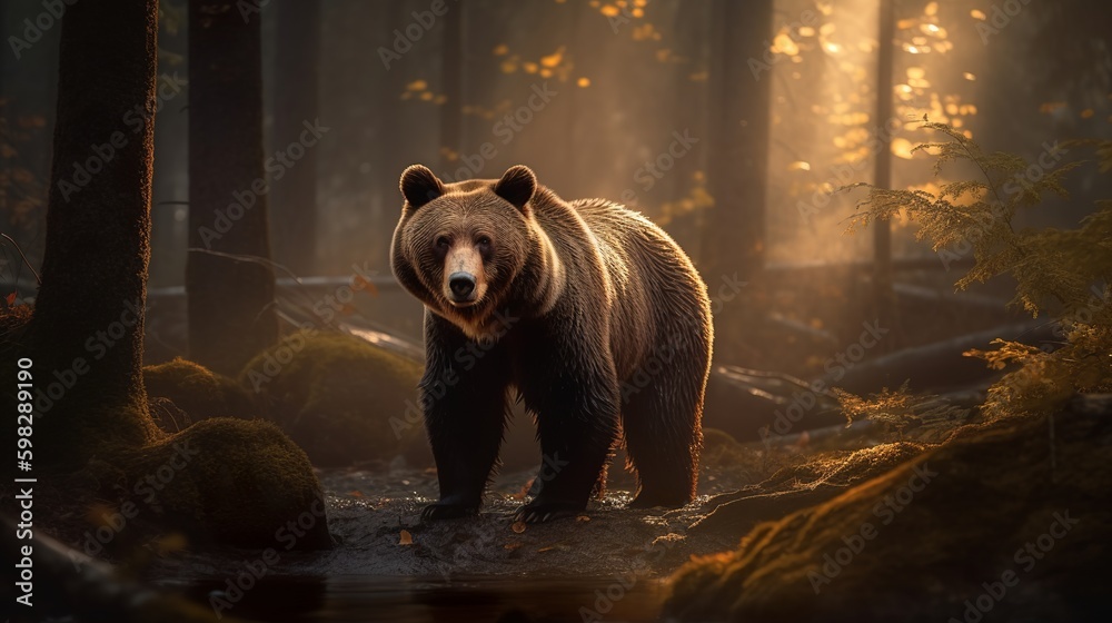 Fototapeta premium Brown bear in the wild, Generative AI