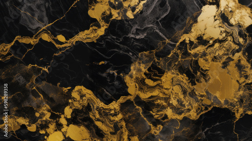 This black marble pattern, adorned with gold glitter and an abstract design, exudes a sense of luxury and sophistication in modern decor. ideal wallpaper or banner for website. Generative AI.