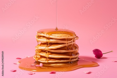 Pancakes maple syrup petals. Generate Ai photo