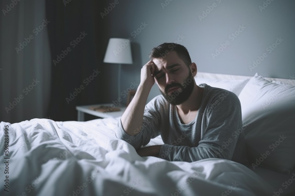 Obraz premium Sleep deprived man. Generate Ai