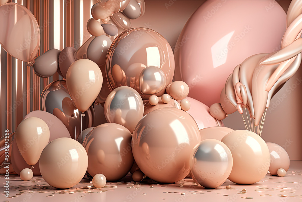 A bunch of pink balloons floating in the air. Generative AI 