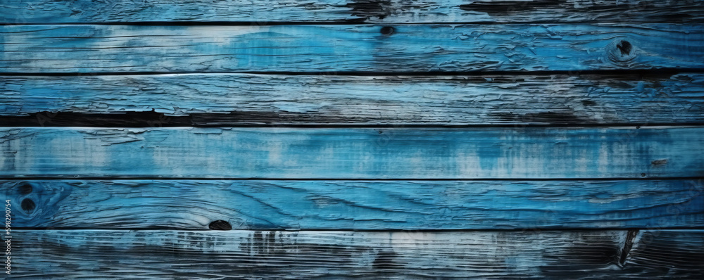 An intriguing blue wooden texture with weathered planks. Rustic charm and vintage appeal, perfect for natural, stylish backgrounds. Close up of grungy and dirty horizontal backdrop. Generative AI. An intriguing blue wooden texture with weathered planks. Rustic charm and vintage appeal, perfect for natural, stylish backgrounds. Close up of grungy and dirty horizontal backdrop. Generative AI.