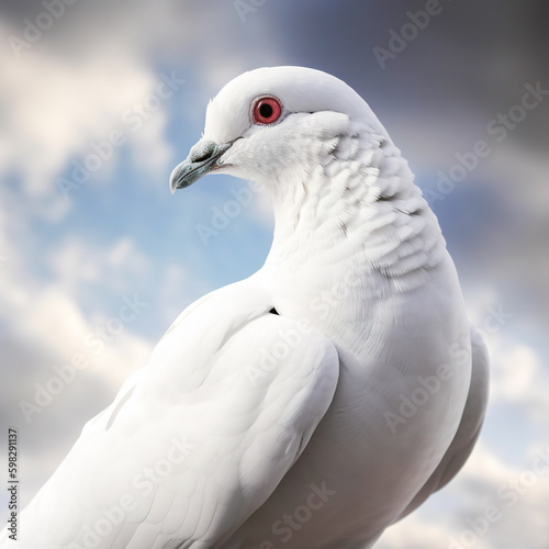 Closeup capture of a white dove sitting on a rock. AI-generated image © Falk