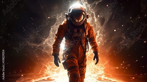 An astronaut runs from the Martian storm, Generative AI © AIExplosion