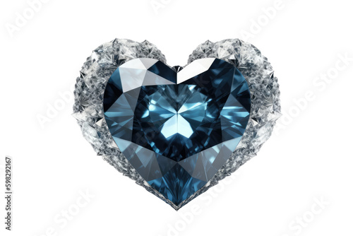 Heart Shape Of Sapphire Stone Fractal Isolated On Isolated Tansparent Background Png. Generative AI