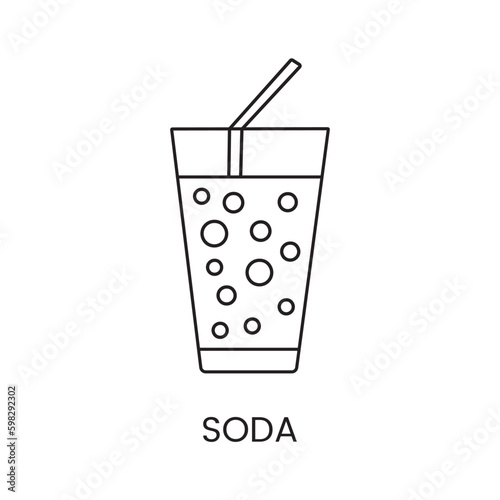 Soda water and glass line icon in vector, drink illustration.