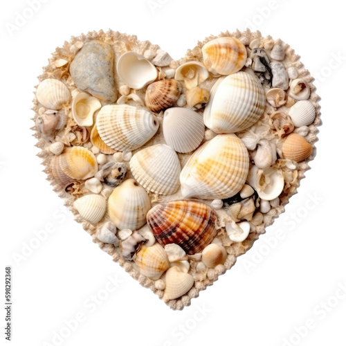 A Heart Shape Made Of Seashells On Isolated Tansparent Background Png. Generative AI