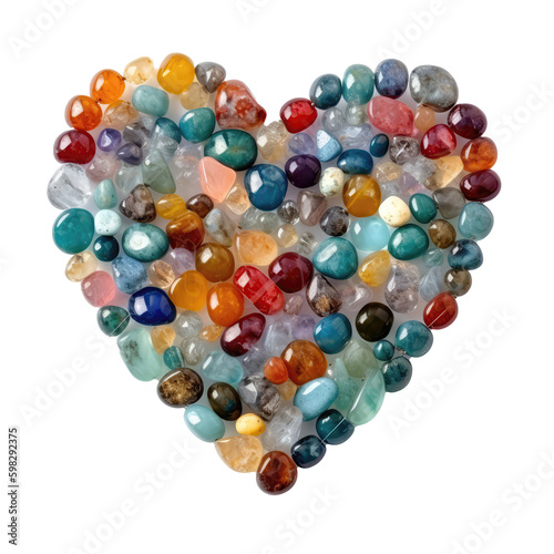 A Heart Shape Made Of Gemstones On Isolated Tansparent Background Png. Generative AI