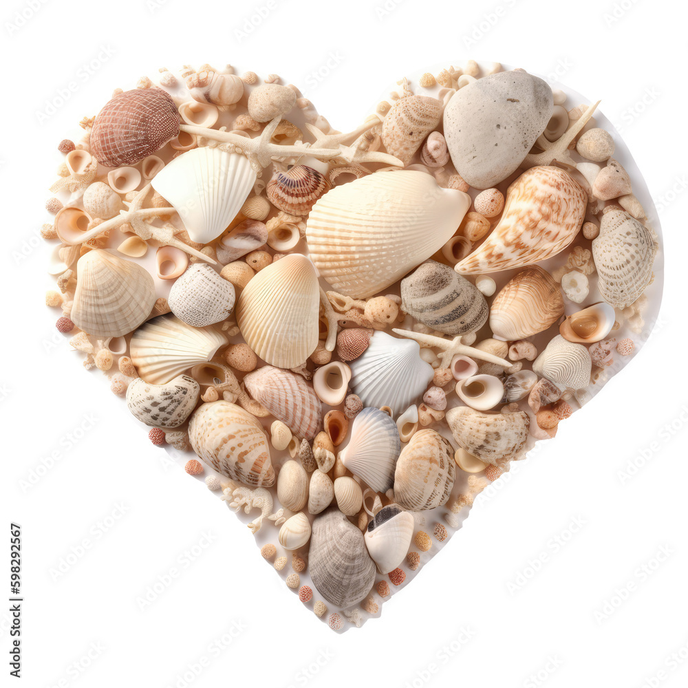 A Heart Shape Made Of Seashells And Sand On Isolated Tansparent Background Png. Generative AI