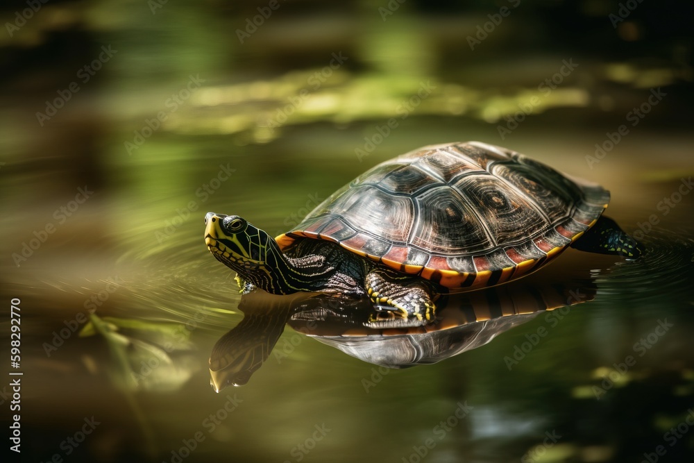 Obraz premium A turtle swimming in a pon