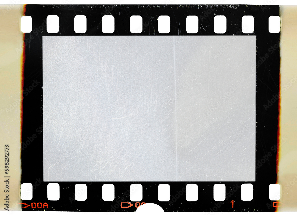 empty or overexposed 35mm film strip with burned edges, isolated film