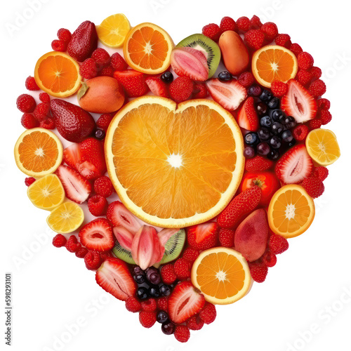 A Heart Shape Made Of Fruit Slices On Isolated Tansparent Background Png. Generative AI