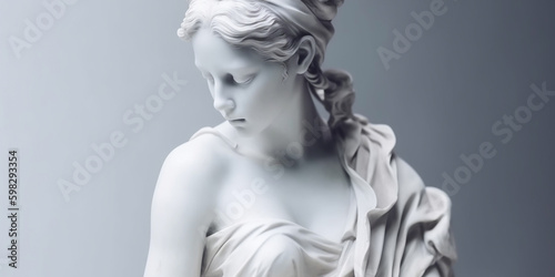 Marble stone statue, grey and white colors, woman during the roman empire