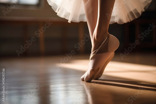 Dancer Feet En Pointe Closeup in Ballet Studio. Generative ai