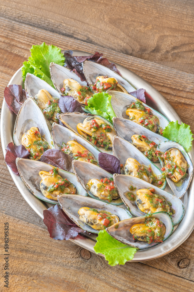 Baked half shell mussels Baked half shell mussels