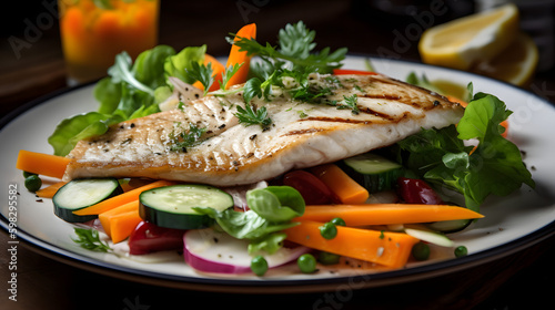 Grilled Fish Plate: Delicious and Healthy Meal, generative AI