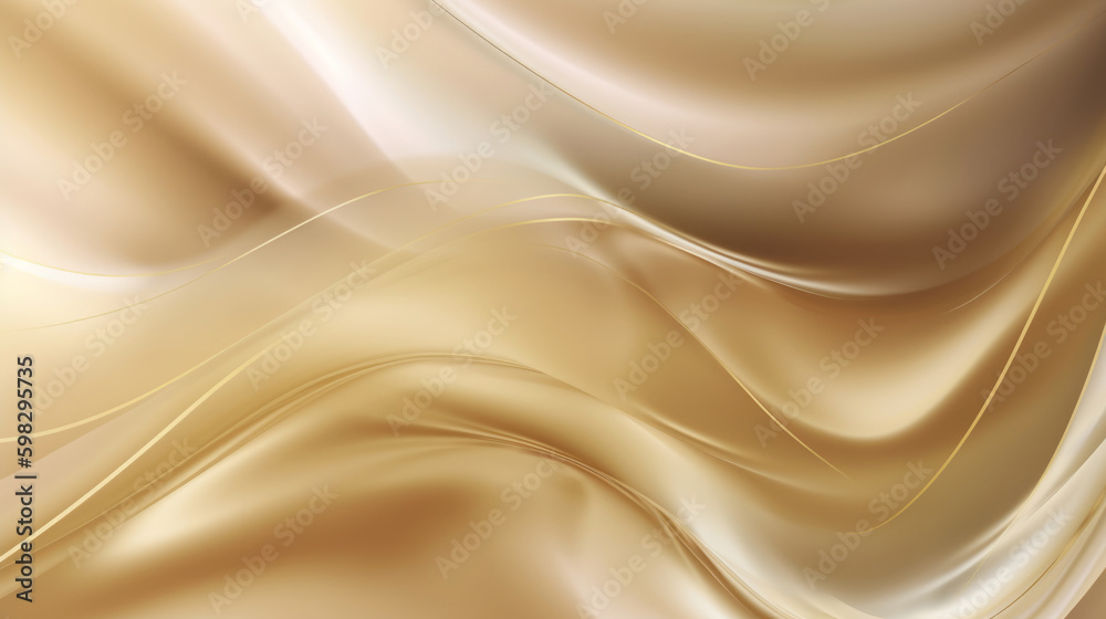 Fototapeta premium A cream and gold textile background with a smooth, flowing wave pattern.Luxury and elegance, ideal for wedding designs, high-end fashion, and sophisticated business projects. Generative AI.