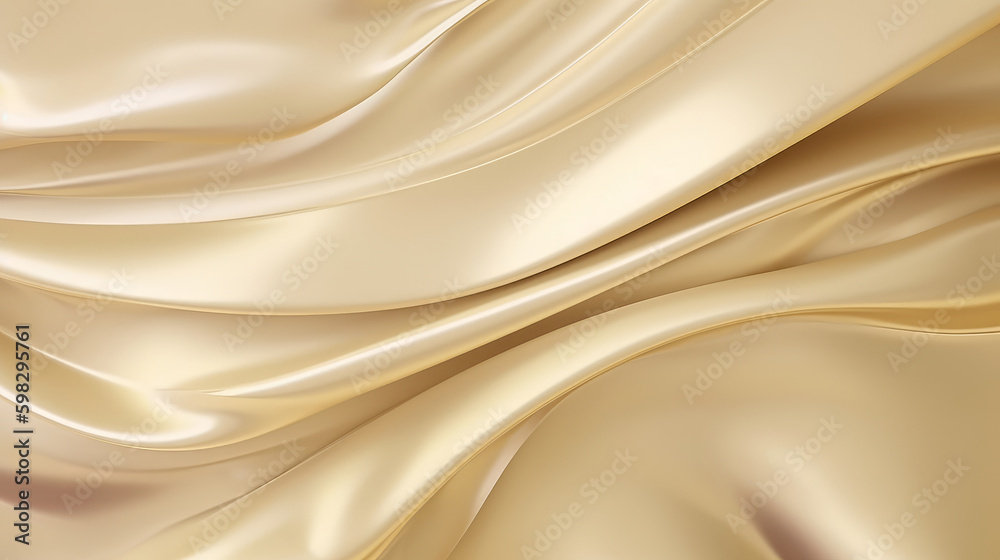 A cream and gold textile background with a smooth, flowing wave pattern.Luxury and elegance, ideal for wedding designs, high-end fashion, and sophisticated business projects. Generative AI.