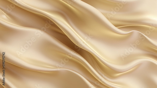 A cream and gold textile background with a smooth, flowing wave pattern.Luxury and elegance, ideal for wedding designs, high-end fashion, and sophisticated business projects. Generative AI.