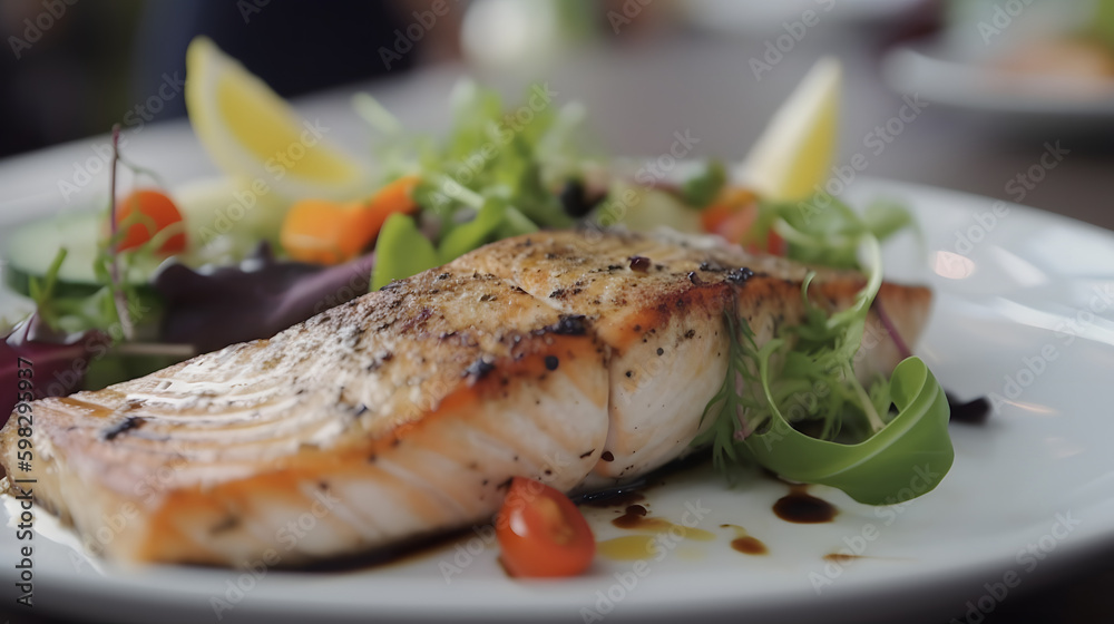 Grilled Fish Plate: Delicious and Healthy Meal, generative AI Grilled Fish Plate: Delicious and Healthy Meal, generative AI