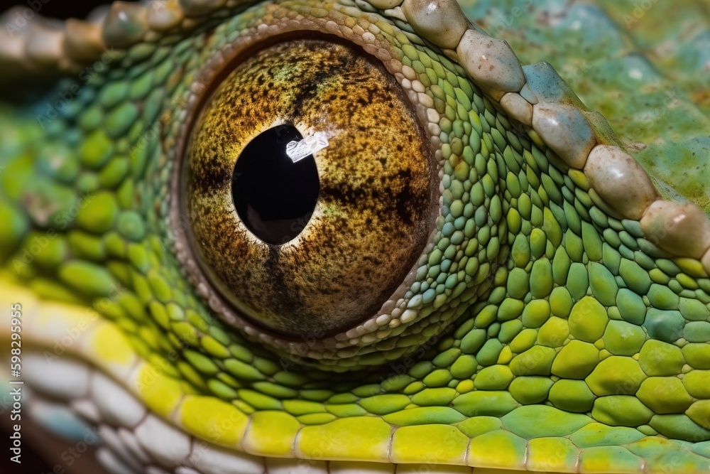 Fototapeta premium Close-up of a green chameleon's eye