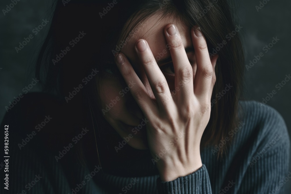 Woman covered face sadness person. Generate Ai Woman covered face sadness person. Generate Ai