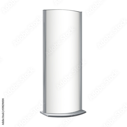Freestanding poster display stand vector mockup. LED light box realistic mock-up. Blank white lightbox banner template