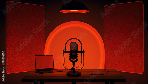 Interior of a recording studio, commentary booth or radio station studio