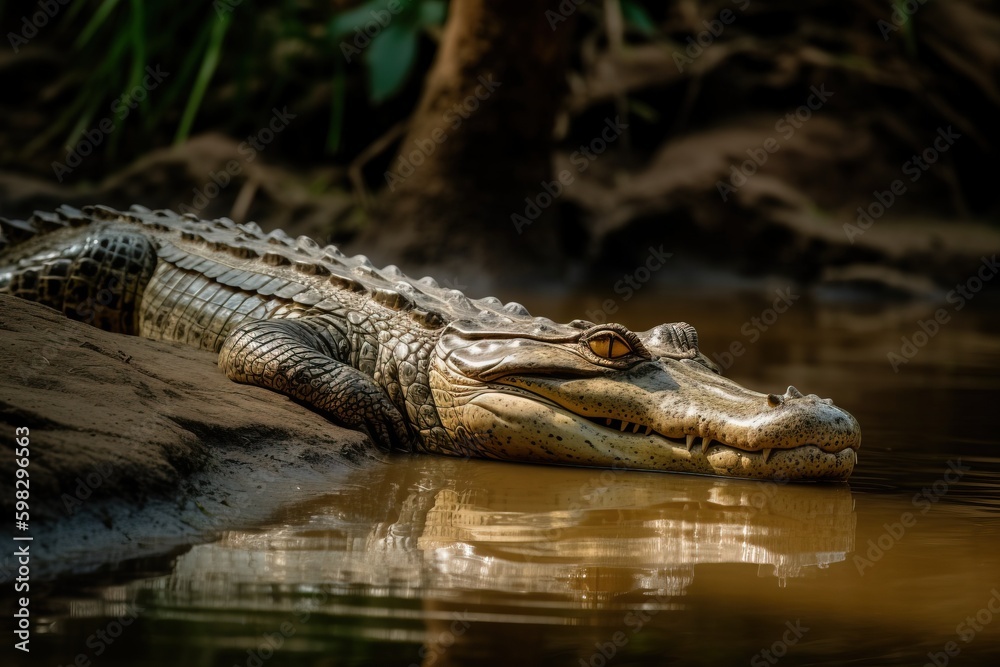 Obraz premium Crocodile floating in a rive