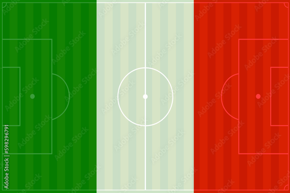 An illustration of an Italian flag with a soccer field on it. The concept of the Italian football league and national football team An illustration of an Italian flag with a soccer field on it. The concept of the Italian football league and national football team