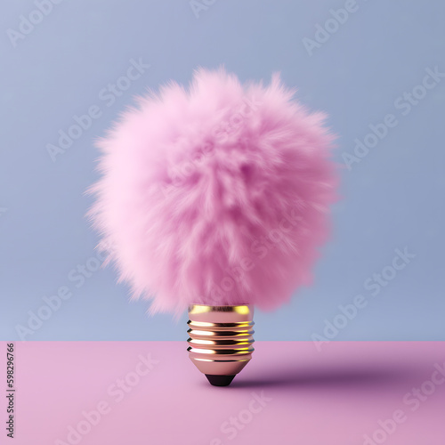 Wool hairy pink light bulb on isolated background Generative AI photo