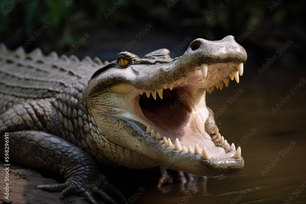 Fototapeta premium Crocodile with its mouth ope