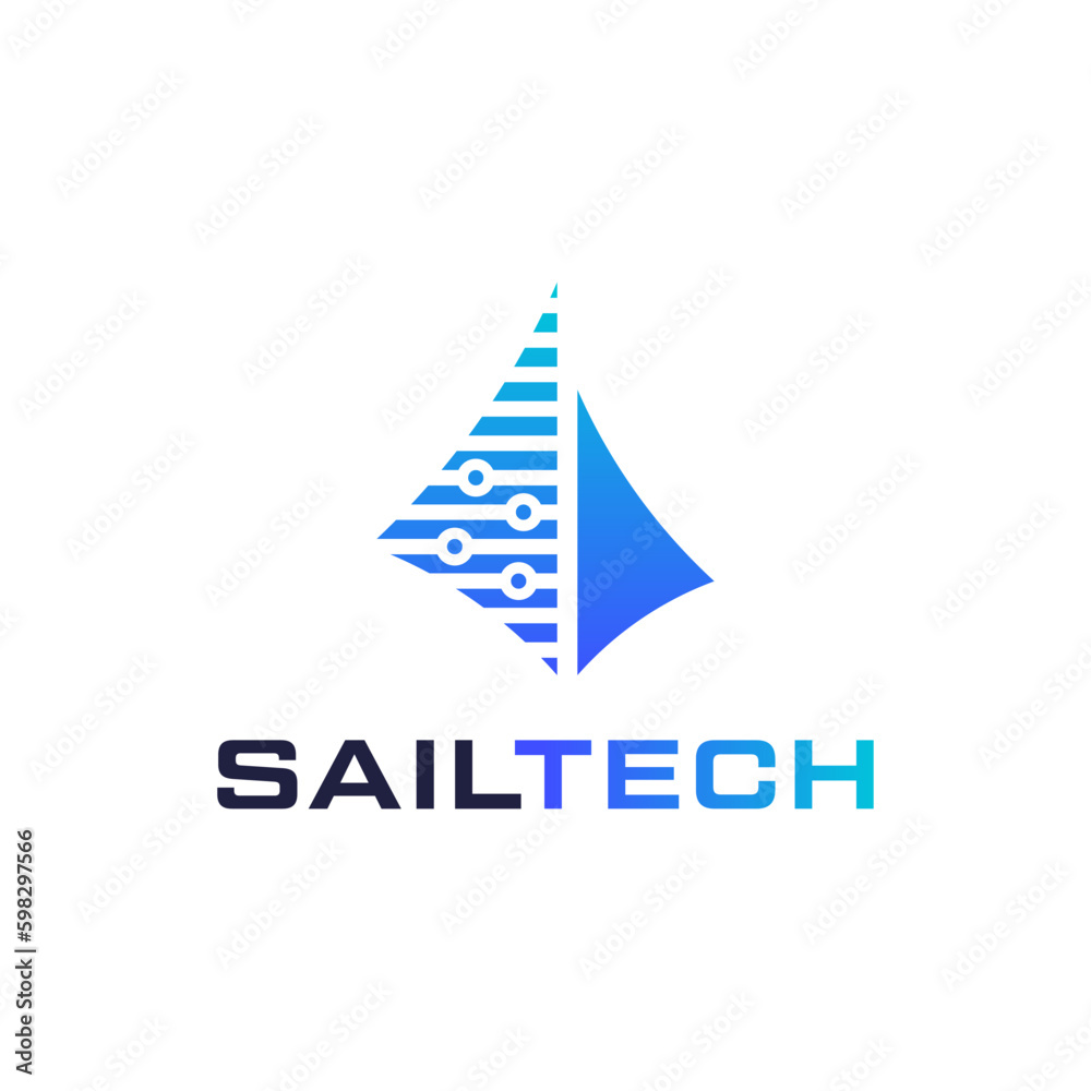 Modern logo combination of sail and circuit. It is suitable for ship technology companies. Modern logo combination of sail and circuit. It is suitable for ship technology companies.