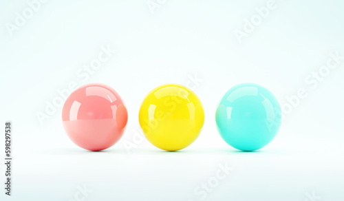 Colorful balls. 3d ball. Set of glossy spheres and balls on a blue background with a shadow. Realistic 3D orb with transparent glasses and highlights for decoration. 3d Illustration for your design.