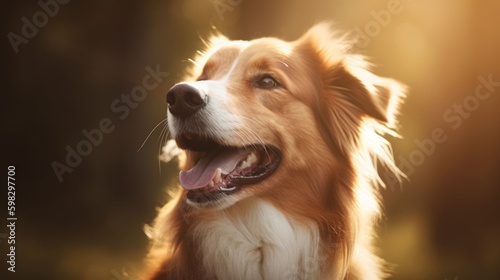 A joyful young Labrador retriever plays gleefully in the sunlit park  embodying the spirit of happiness and friendship that dogs bring to our lives. Happy golden retriever. Canine love. Generative AI.