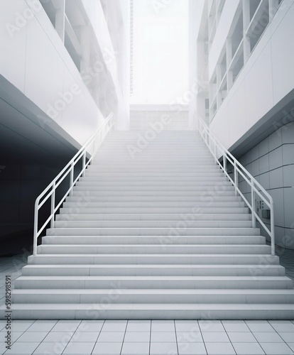 Section of Outdoor White Spacious Stairs on Clean White Background. Generative ai © Scrudje