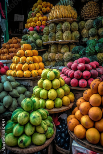 Fruits at the market. Generative ai