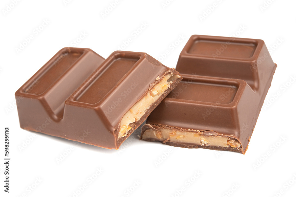 Chocolate bar blocks pieces isolated on the white. clipping path Chocolate bar blocks pieces isolated on the white. clipping path