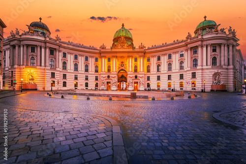 Obraz na płótnie Vienna, Austria. Hofburg Palace view from Michaelerplatz, stunning blue hour light. w salonie