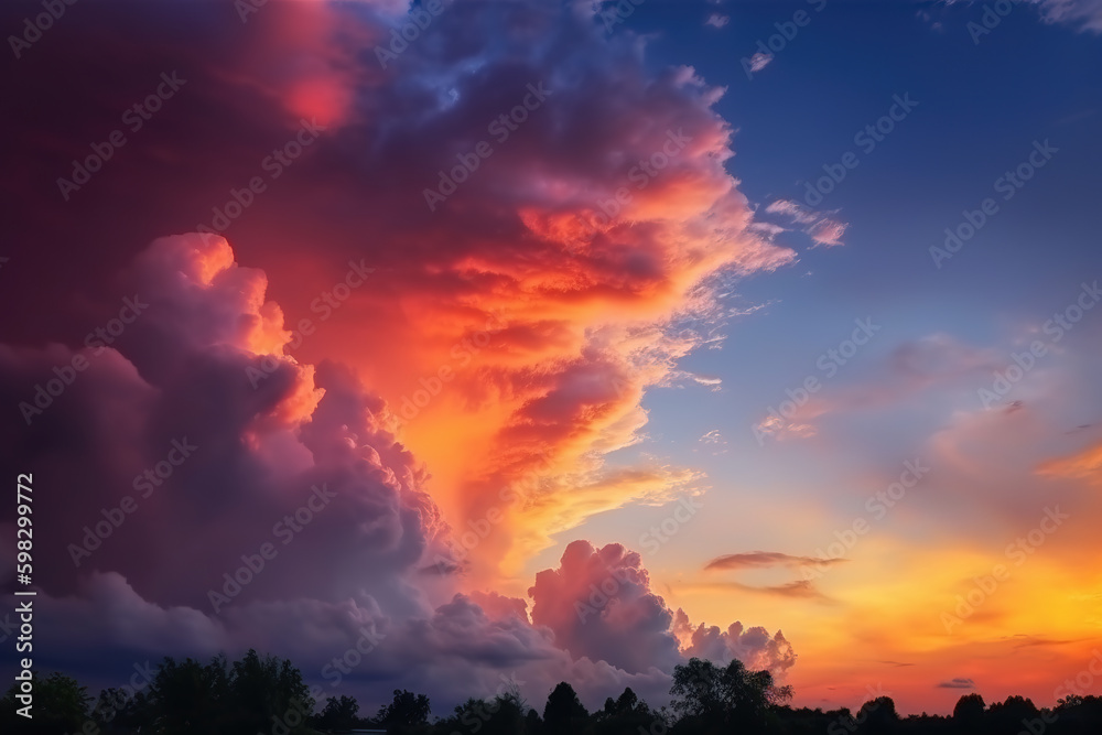 Colorful cloudy sky at sunset. Gradient color. Sky texture, abstract nature background