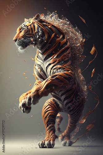 Sci-fi Cyberpunk King of Tiger with Human Anatomy. Generative ai © Scrudje