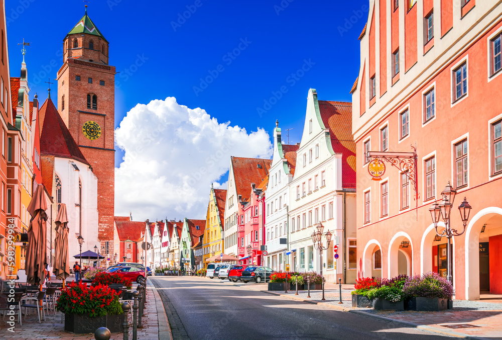Obraz premium Donaworth, Germany. Romantic Road charming city in Bavaria, Swabia historical region.