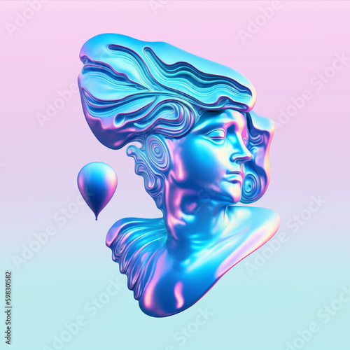 3d Holographic statue illustration in gradient background