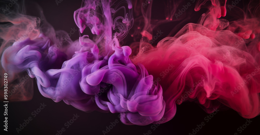 Smooth abstract smoke background. Ideal wallpaper of purple and blue fog. Stream of flowing motion. Colorful backdrop vapor. Modern design for banner or website. Colorful pattern. Generative ai.