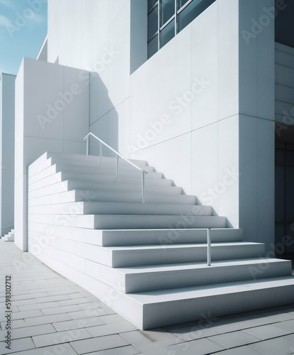 Section of Outdoor White Spacious Stairs on Clean White Background. Generative ai