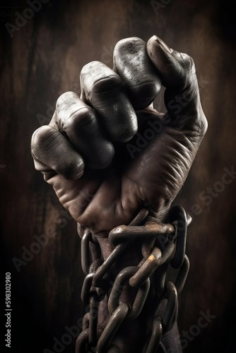 Hand with Cuts Holding Rusty Chain. Generative ai © Scrudje
